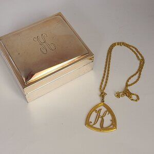 Pottery Barn Jewelry Box with K Initial and K Necklace